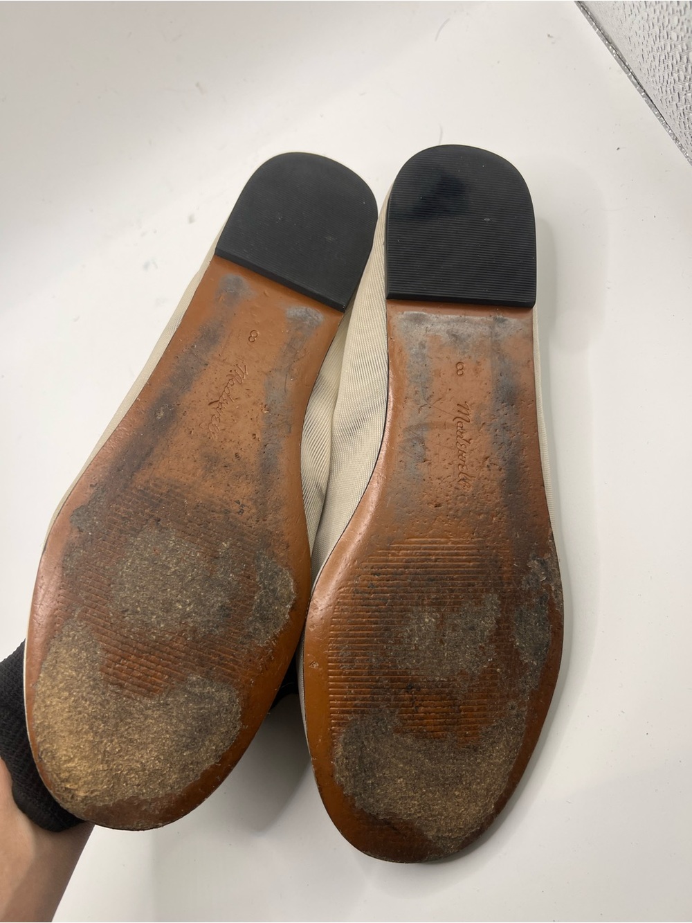 Madewell Beige Mary Jane Flats with Black Trim - Picture 6 of 10